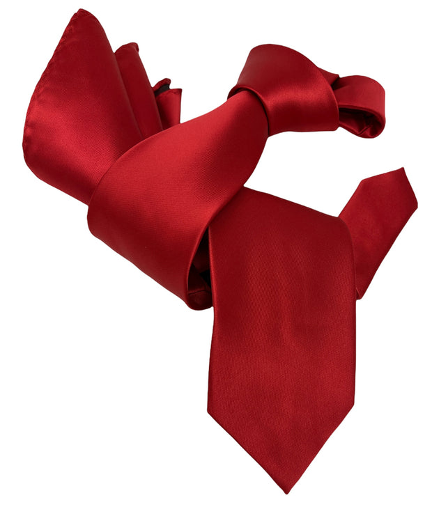 DMITRY Men's Solid Red Italian Silk Tie & Pocket Square Set