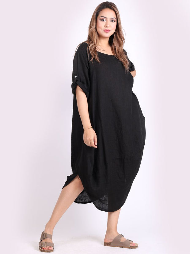 DMITRY Women's Made in Italy Black Linen Dress