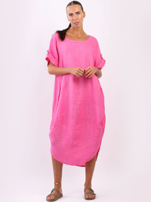 DMITRY Women's Made in Italy Fuchsia Linen Dress