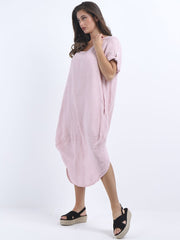 DMITRY Women's Made in Italy Dusty Pink Linen Dress