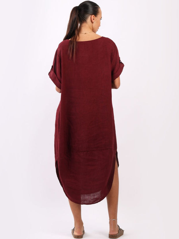 DMITRY Women's Made in Italy Wine Linen Dress