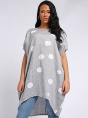 DMITRY Women's Made in Italy Light Grey Polka Dot Linen Tunic