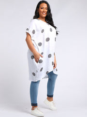 DMITRY Women's Made in Italy White Polka Dot Linen Tunic