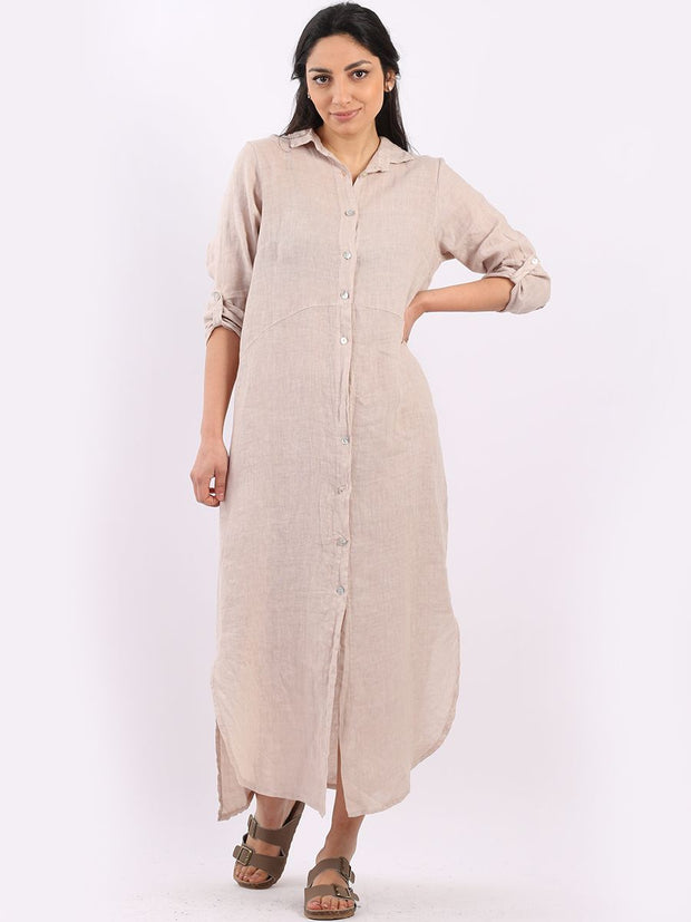 DMITRY Women's Made in Italy Beige Linen Shirt Dress