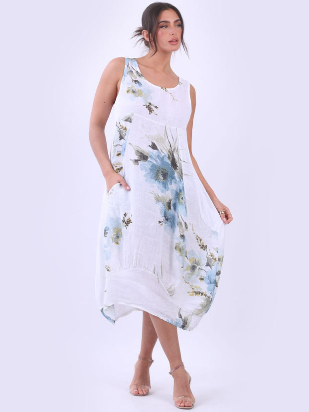 DMITRY Women's Made in Italy White Floral Linen Midi Shift Dress – Dmitry  Ties