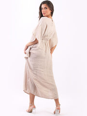 DMITRY Women's Made in Italy Butterfly Cut Linen Beige Kaftan Dress