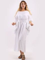 DMITRY Women's Made in Italy Butterfly Cut Linen White Kaftan Dress