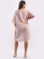 DMITRY Women's Made in Italy Linen Raw Edges Dusty Pink Dress
