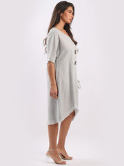 DMITRY Women's Made in Italy Linen Raw Edges Silver Dress