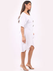 DMITRY Women's Made in Italy Linen Raw Edges White Dress